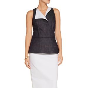 Derek Lam Peplum Denim Shirt With White Collar, 6